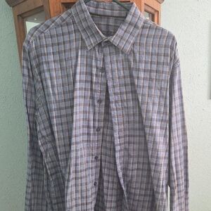 Tasso Elba Men's Gray and Blue Checkered Shirt